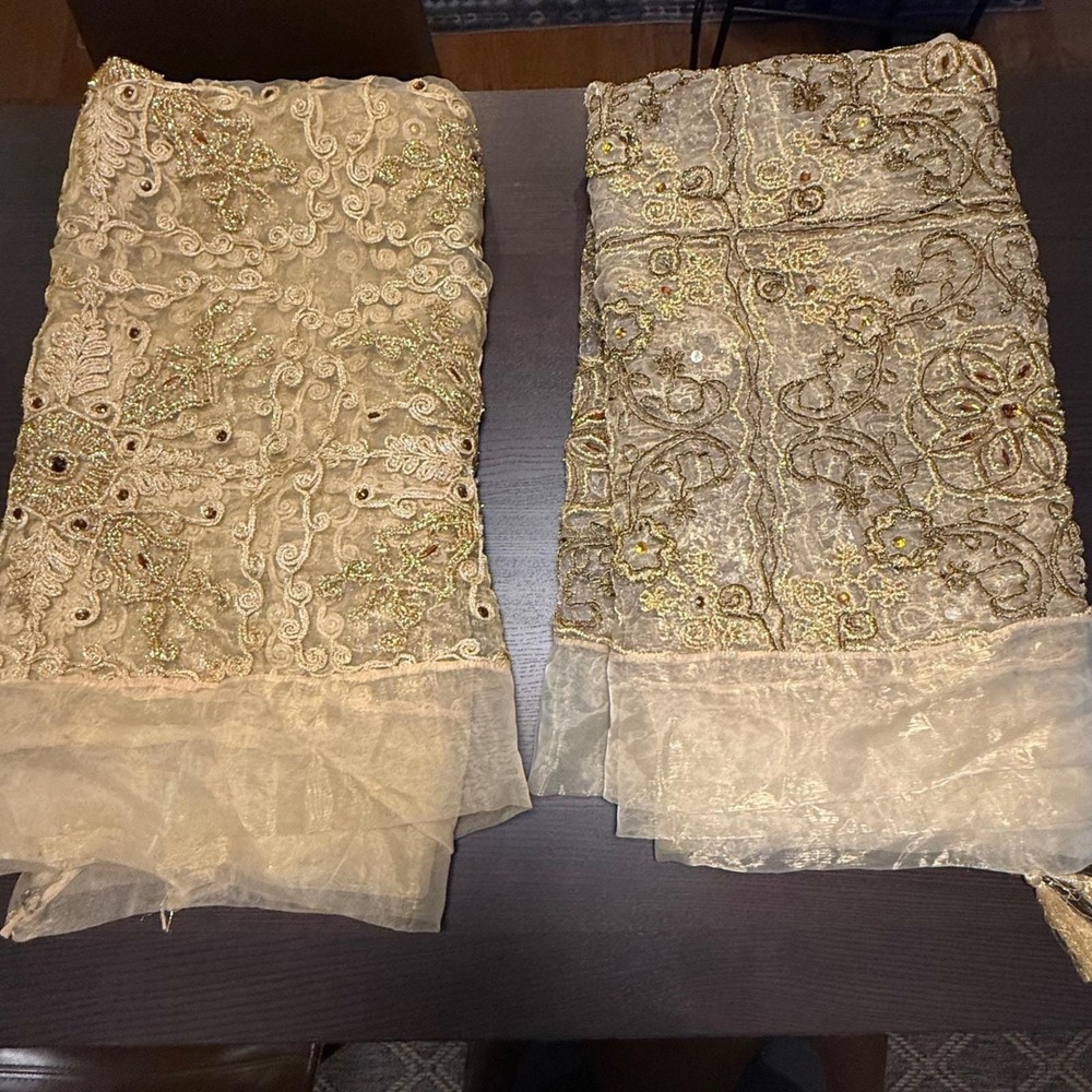 Pair Pakistani Bridal Dupattas 8Ft Gold Zari Embroidered Wedding Veils